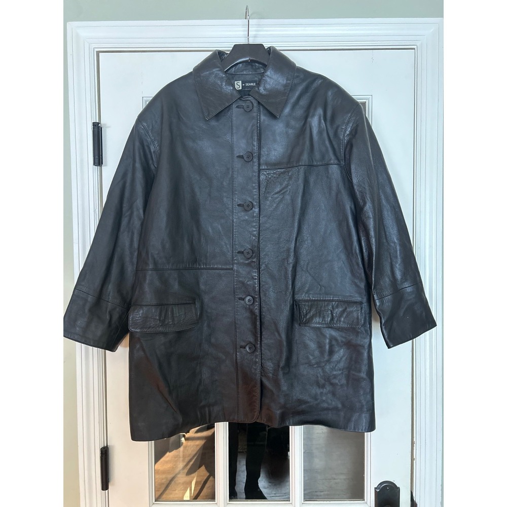 S by Searle Womens Leather Coat Jacket 1X Pockets Collar Buttons